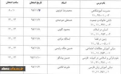 اصلاحیه برنامه امتحانی دانشجویان کارشناسی پیوسته در نیمسال اول سال تحصیلی 96-95