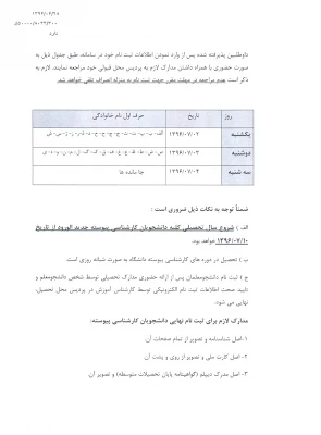 اعلام اسامی و شرایط و ضوابط ثبت نام شدگان آزمون سراسری 4